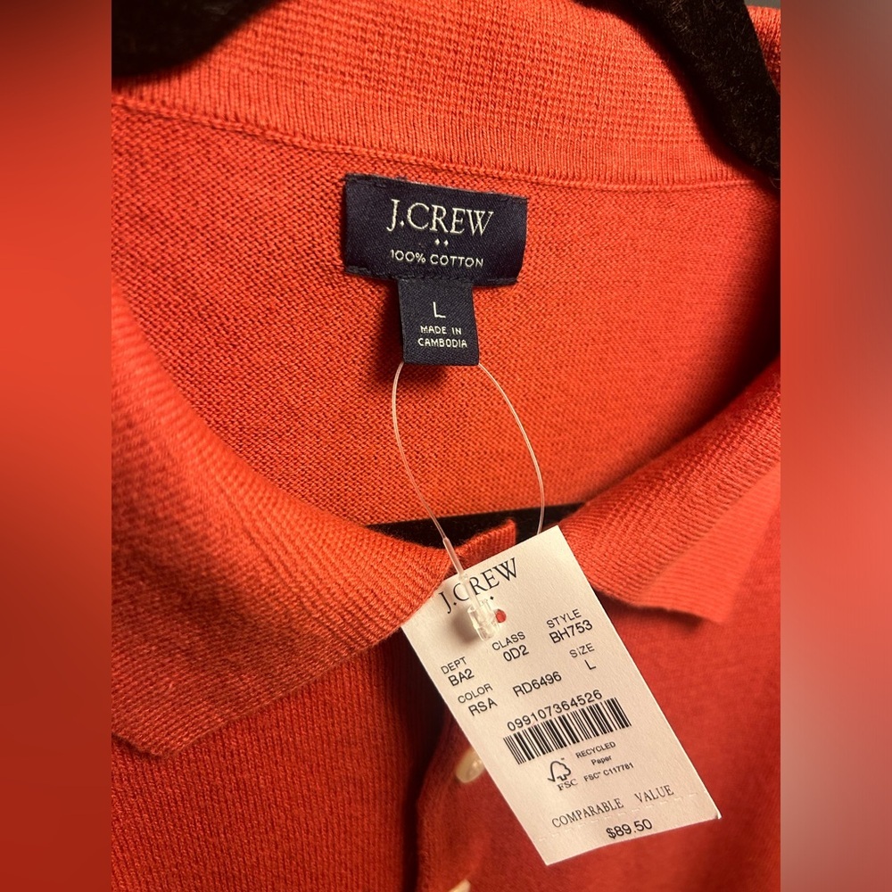 J Crew Large Sweater Polo Red Sand Short Sleeve 100% Cotton Brand New With Tags